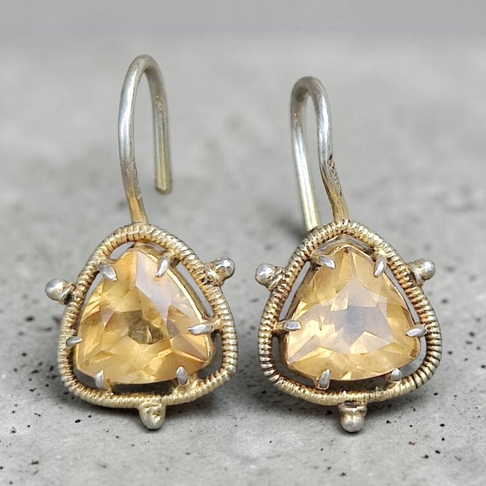 Vintage Vermeil Sterling Silver Citrine Gemstone Earrings